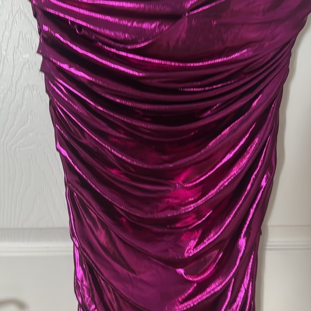 NWT ASTR Vibrant Pink Shimmer Dress mini bandage MEDIUM strapless - Picture 2 of 5